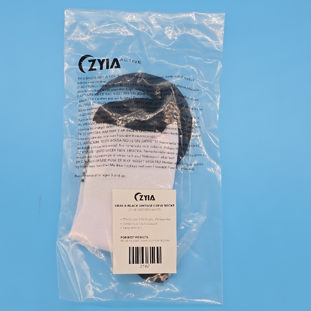 ZYIA Grey And Black Vintage Crew Socks